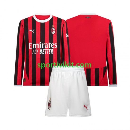 Completo da calcio Bambini AC Milan Maglia Prima 2024-2025 Manica Lunga Completo da calcio Bambini AC Milan Maglia Prima 2024-2025 Manica Lunga