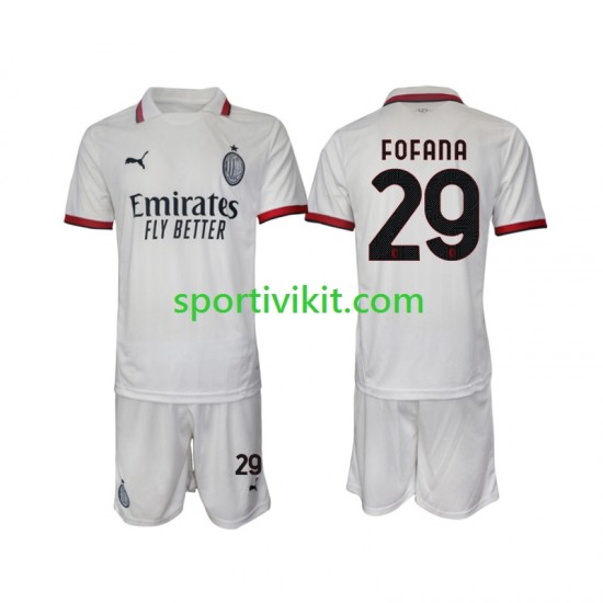 Completo da calcio Bambini AC Milan Fofana 29 Maglia Seconda 2024-2025 Manica Corta Completo da calcio Bambini AC Milan Fofana 29 Maglia Seconda 2024-2025 Manica Corta