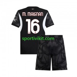 Completo da calcio Bambini AC Milan Portiere Mike Maignan 16 Nero Maglia Prima 2024-2025 Manica Corta