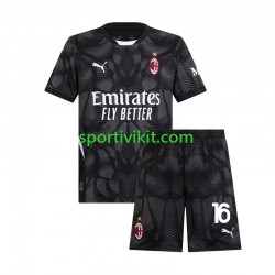 Completo da calcio Bambini AC Milan Portiere Mike Maignan 16 Nero Maglia Prima 2024-2025 Manica Corta