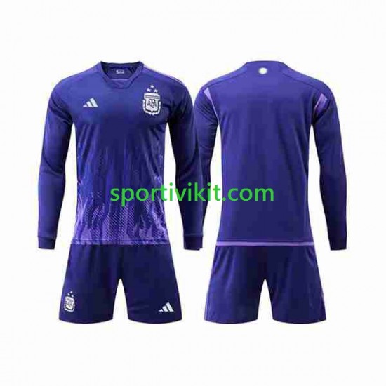 Completo da calcio Bambini Argentina 3 Stars Maglia Seconda Coppa del Mondo 2022 Manica Lunga