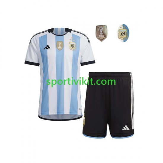 Completo da calcio Bambini Argentina 3 Stars Maglia Prima Coppa del Mondo 2022 Manica Corta