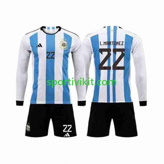 Completo da calcio Bambini Argentina 3 Stars Lautaro Martinez 22 Maglia Prima Coppa del Mondo 2022 Manica Lunga