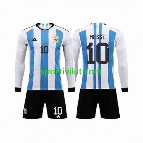 Completo da calcio Bambini Argentina 3 Stars Lionel Messi 10 Maglia Prima Coppa del Mondo 2022 Manica Lunga Completo da calcio Bambini Argentina 3 Stars Lionel Messi 10 Maglia Prima Coppa del Mondo 2022 Manica Lunga