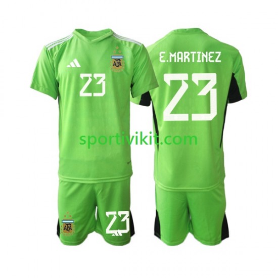Completo da calcio Bambini Argentina Portiere Emiliano Martinez 23 Maglia Prima Coppa del Mondo 2022 Manica Corta Completo da calcio Bambini Argentina Portiere Emiliano Martinez 23 Maglia Prima Coppa del Mondo 2022 Manica Corta