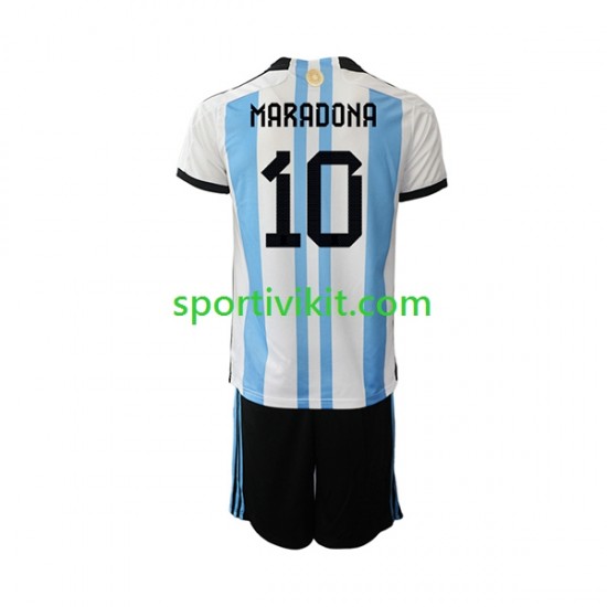 Completo da calcio Bambini Argentina Maradona 10 Maglia Prima Coppa del Mondo 2022 Manica Corta