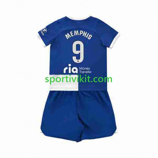 Completo da calcio Bambini Atlético Madrid 2 Memphis Depay 9 Maglia Seconda 2023-2024 Manica Corta Completo da calcio Bambini Atlético Madrid 2 Memphis Depay 9 Maglia Seconda 2023-2024 Manica Corta