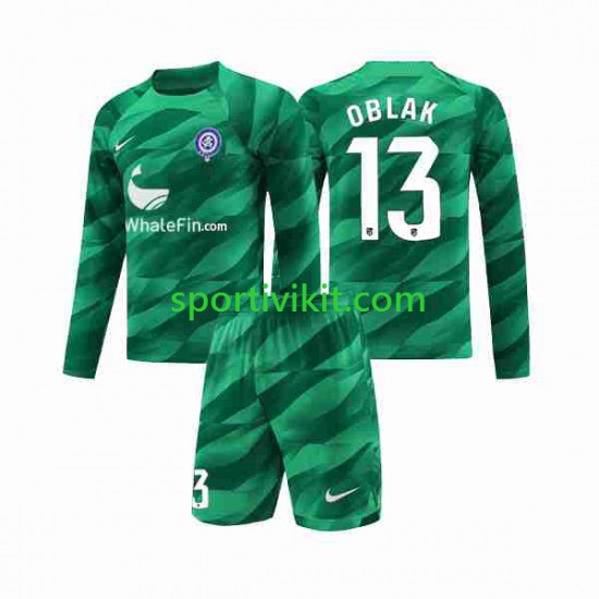 Completo da calcio Bambini Atlético Madrid Portiere Jan Oblak 13 Maglia Seconda 2023-2024 Manica Lunga