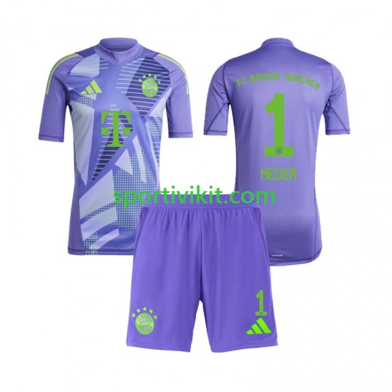 Completo da calcio Bambini FC Bayern München Portiere Neuer 1 Maglia Seconda 2024-2025 Manica Corta