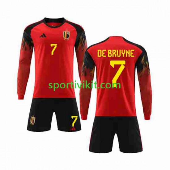 Completo da calcio Bambini Belgio De Bruyne 7 Maglia Prima Coppa del Mondo 2022 Manica Lunga Completo da calcio Bambini Belgio De Bruyne 7 Maglia Prima Coppa del Mondo 2022 Manica Lunga