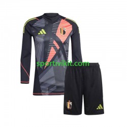 Completo da calcio Bambini Belgio Portiere Nero Maglia Prima Euro 2024 Manica Lunga