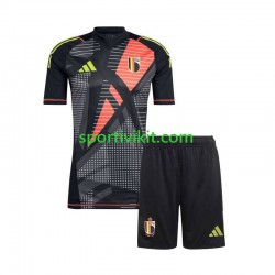 Completo da calcio Bambini Belgio Portiere Nero Maglia Prima Euro 2024 Manica Corta