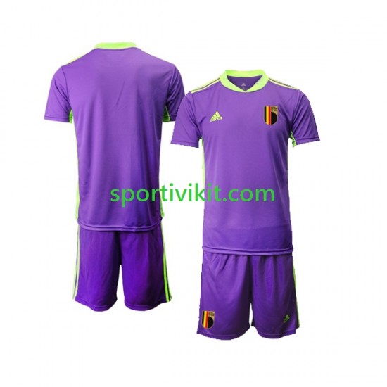 Completo da calcio Bambini Belgio Portiere Courtois 1 2021-2022 Maglia Seconda Manica Corta