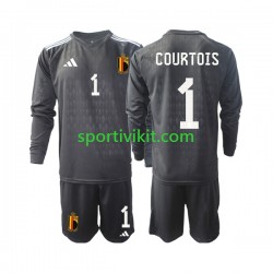 Completo da calcio Bambini Belgio Portiere Courtois 1 2022 Maglia Seconda Manica Lunga