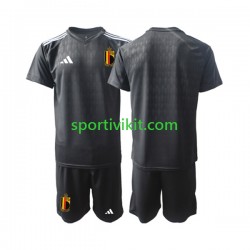 Completo da calcio Bambini Belgio Portiere Courtois 1 2022 Maglia Seconda Manica Corta