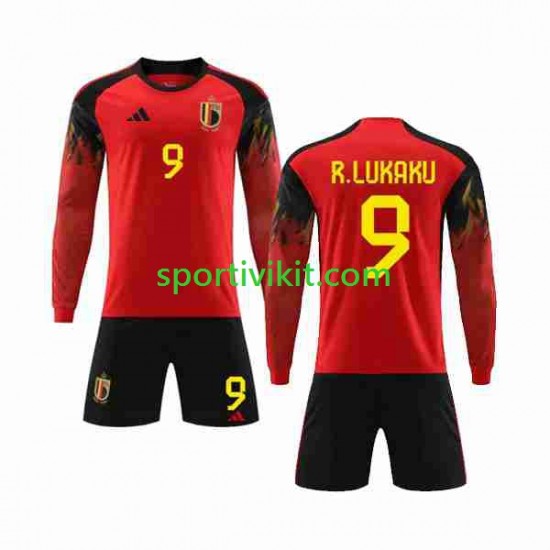 Completo da calcio Bambini Belgio R.LUKAKU 9 Maglia Prima Coppa del Mondo 2022 Manica Lunga Completo da calcio Bambini Belgio R.LUKAKU 9 Maglia Prima Coppa del Mondo 2022 Manica Lunga