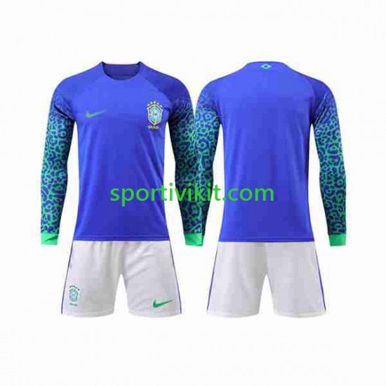 Completo da calcio Bambini Brasile Maglia Seconda Coppa del Mondo 2022 Manica Lunga Completo da calcio Bambini Brasile Maglia Seconda Coppa del Mondo 2022 Manica Lunga