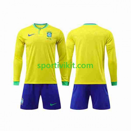 Completo da calcio Bambini Brasile Maglia Prima Coppa del Mondo 2022 Manica Lunga Completo da calcio Bambini Brasile Maglia Prima Coppa del Mondo 2022 Manica Lunga