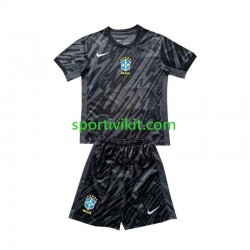 Completo da calcio Bambini Brasile Portiere Copa America Nero Maglia Seconda 2024 Manica Corta