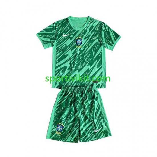 Completo da calcio Bambini Brasile Portiere Verde Maglia Terza 2024 Manica Corta Completo da calcio Bambini Brasile Portiere Verde Maglia Terza 2024 Manica Corta