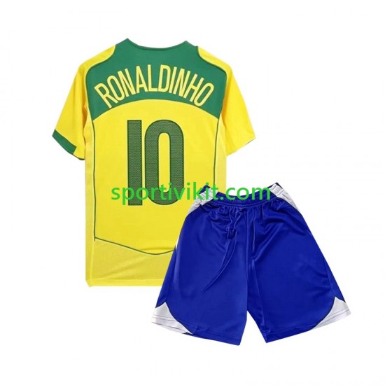 Completo da calcio Bambini Brasile Ronaldiho 10 Retro 2004 Maglia Prima Manica Corta