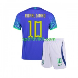 Completo da calcio Bambini Brasile Ronaldinho 10 Maglia Seconda Coppa del Mondo 2022 Manica Corta