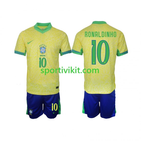 Completo da calcio Bambini Brasile Ronaldinho 10 Maglia Prima 2024 Manica Corta Completo da calcio Bambini Brasile Ronaldinho 10 Maglia Prima 2024 Manica Corta