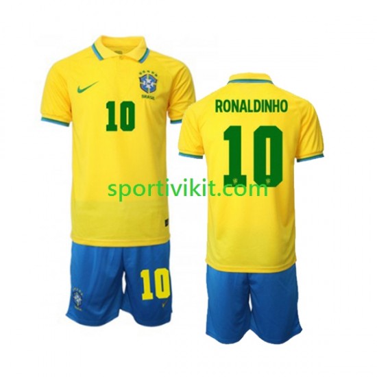 Completo da calcio Bambini Brasile Ronaldinho 10 Maglia Prima Coppa del Mondo 2022 Manica Corta Completo da calcio Bambini Brasile Ronaldinho 10 Maglia Prima Coppa del Mondo 2022 Manica Corta