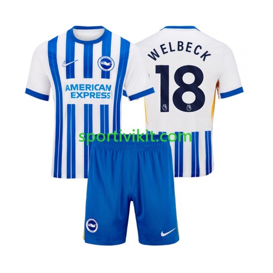 Completo da calcio Bambini Brighton Hove Albion WELBECK 18 Maglia Prima 2024-2025 Manica Corta Completo da calcio Bambini Brighton Hove Albion WELBECK 18 Maglia Prima 2024-2025 Manica Corta