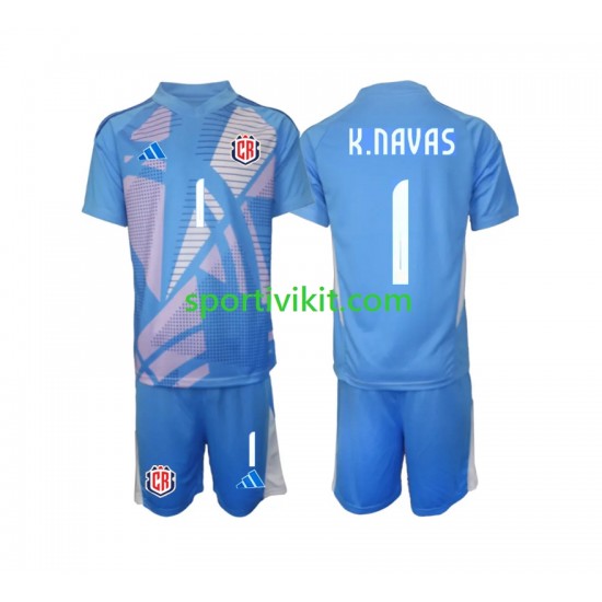 Completo da calcio Bambini Costa Rica Portiere Keylor Navas 1 Blu Maglia Prima 2024 Manica Corta