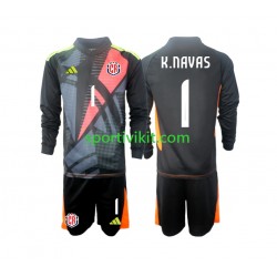 Completo da calcio Bambini Costa Rica Portiere Keylor Navas 1 Nero Maglia Terza 2024 Manica Lunga