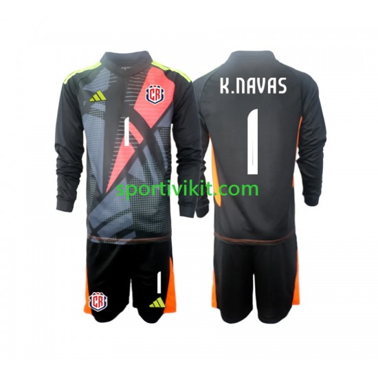 Completo da calcio Bambini Costa Rica Portiere Keylor Navas 1 Nero Maglia Terza 2024 Manica Lunga