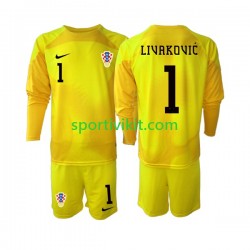 Completo da calcio Bambini Croazia Portiere Dominik Livakovic 1 Maglia Prima Coppa del Mondo 2022 Manica Lunga