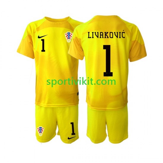 Completo da calcio Bambini Croazia Portiere Dominik Livakovic 1 Maglia Prima Coppa del Mondo 2022 Manica Corta Completo da calcio Bambini Croazia Portiere Dominik Livakovic 1 Maglia Prima Coppa del Mondo 2022 Manica Corta