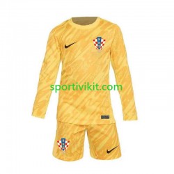 Completo da calcio Bambini Croazia Portiere Giallo Maglia Prima Euro 2024 Manica Lunga