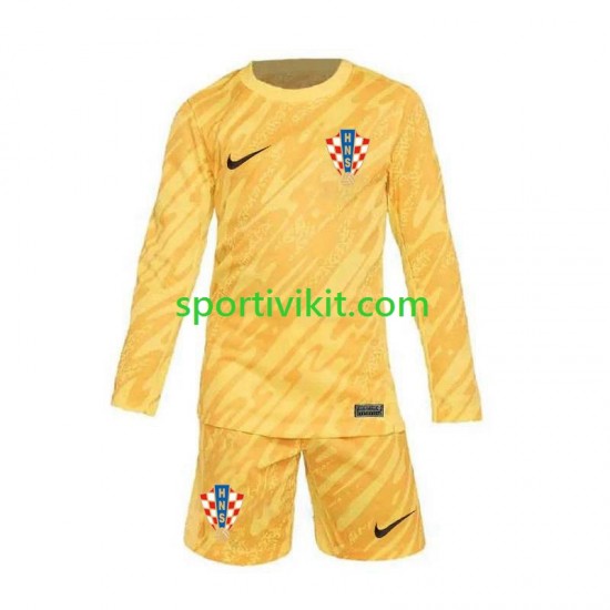 Completo da calcio Bambini Croazia Portiere Giallo Maglia Prima Euro 2024 Manica Lunga