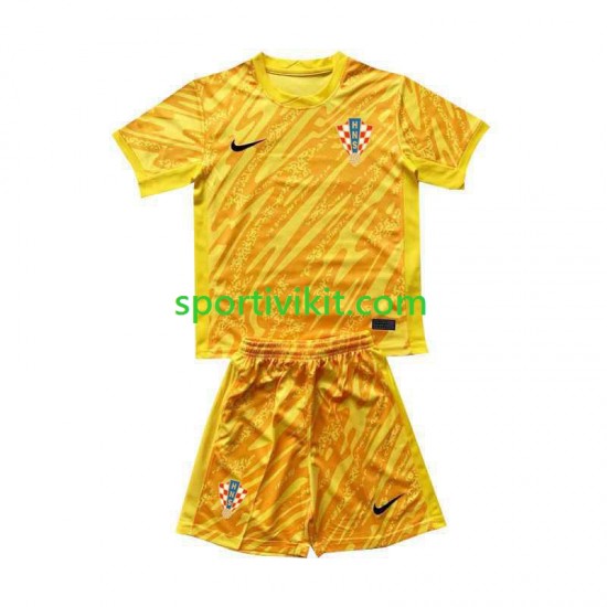Completo da calcio Bambini Croazia Portiere Giallo Maglia Prima Euro 2024 Manica Corta