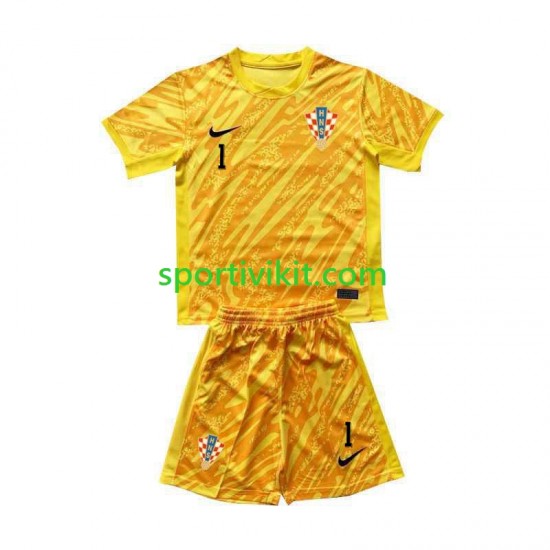 Completo da calcio Bambini Croazia Portiere DOMINIK LIVAKOVIC 1 Giallo Maglia Prima Euro 2024 Manica Corta