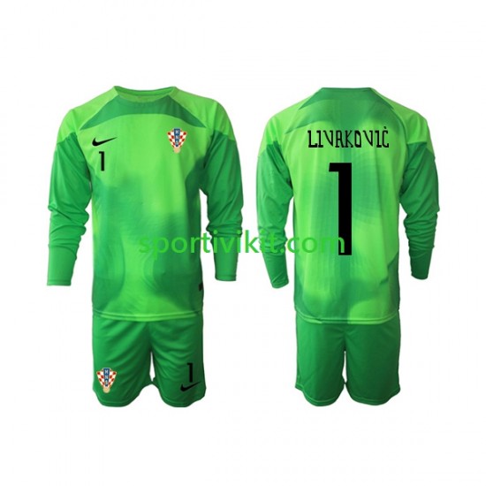 Completo da calcio Bambini Croazia Portiere Livakovic 1 Maglia Seconda Coppa del Mondo 2022 Manica Lunga Completo da calcio Bambini Croazia Portiere Livakovic 1 Maglia Seconda Coppa del Mondo 2022 Manica Lunga