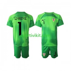 Completo da calcio Bambini Croazia Portiere Livakovic 1 Maglia Seconda Coppa del Mondo 2022 Manica Corta