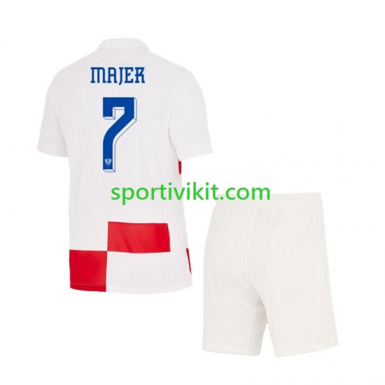 Completo da calcio Bambini Croazia Lovro Majer 7 Maglia Prima Euro 2024 Manica Corta Completo da calcio Bambini Croazia Lovro Majer 7 Maglia Prima Euro 2024 Manica Corta