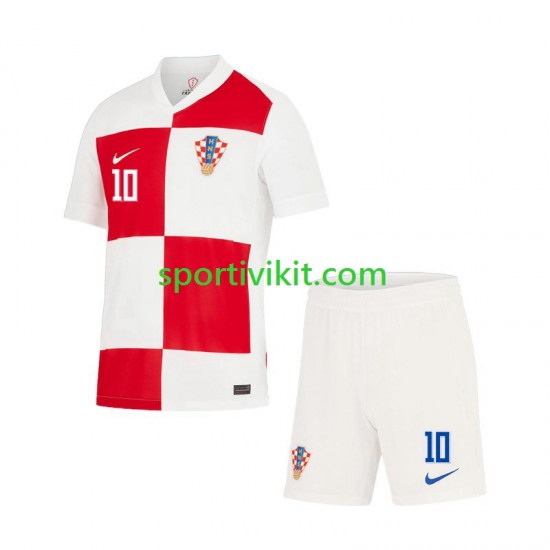 Completo da calcio Bambini Croazia Modrić Luca 10 Maglia Prima Euro 2024 Manica Corta