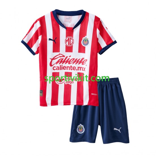 Completo da calcio Bambini Deportivo Guadalajara Maglia Prima 2024-2025 Manica Corta Completo da calcio Bambini Deportivo Guadalajara Maglia Prima 2024-2025 Manica Corta