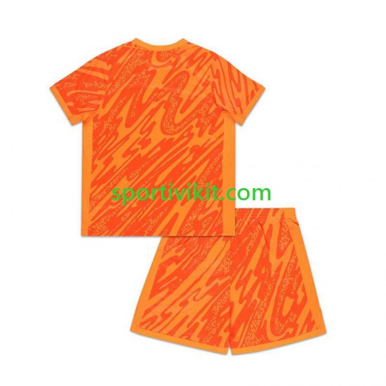 Completo da calcio Bambini Inghilterra Portiere Arancia Maglia Prima Euro 2024 Manica Corta