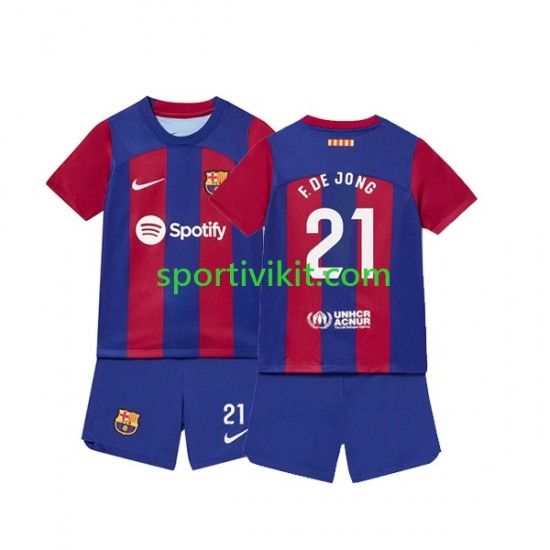 Completo da calcio Bambini FC Barcelona Frenkie de Jong 21 Maglia Prima 2023-2024 Manica Corta Completo da calcio Bambini FC Barcelona Frenkie de Jong 21 Maglia Prima 2023-2024 Manica Corta