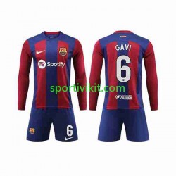 Completo da calcio Bambini FC Barcelona GAVI 6 Maglia Prima 2023-2024 Manica Lunga