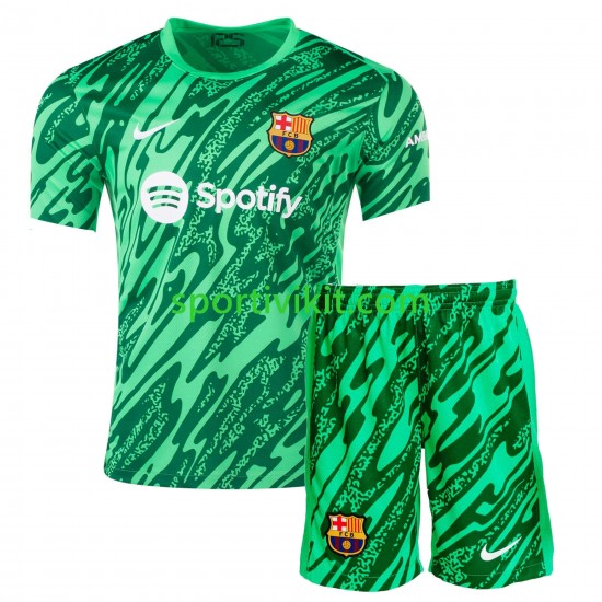 Completo da calcio Bambini FC Barcelona Portiere Verde Maglia Prima 2024-2025 Manica Corta Completo da calcio Bambini FC Barcelona Portiere Verde Maglia Prima 2024-2025 Manica Corta
