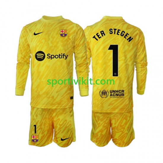 Completo da calcio Bambini FC Barcelona Portiere Ter Stegen 1 Maglia Seconda 2024-2025 Manica Lunga Completo da calcio Bambini FC Barcelona Portiere Ter Stegen 1 Maglia Seconda 2024-2025 Manica Lunga
