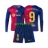 Completo da calcio Bambini FC Barcelona Lewandowski 9 Maglia Prima 2024-2025 Manica Lunga