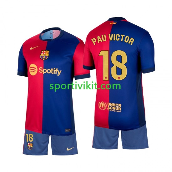 Completo da calcio Bambini FC Barcelona Pau Victor 18 Maglia Prima 2024-2025 Manica Corta Completo da calcio Bambini FC Barcelona Pau Victor 18 Maglia Prima 2024-2025 Manica Corta